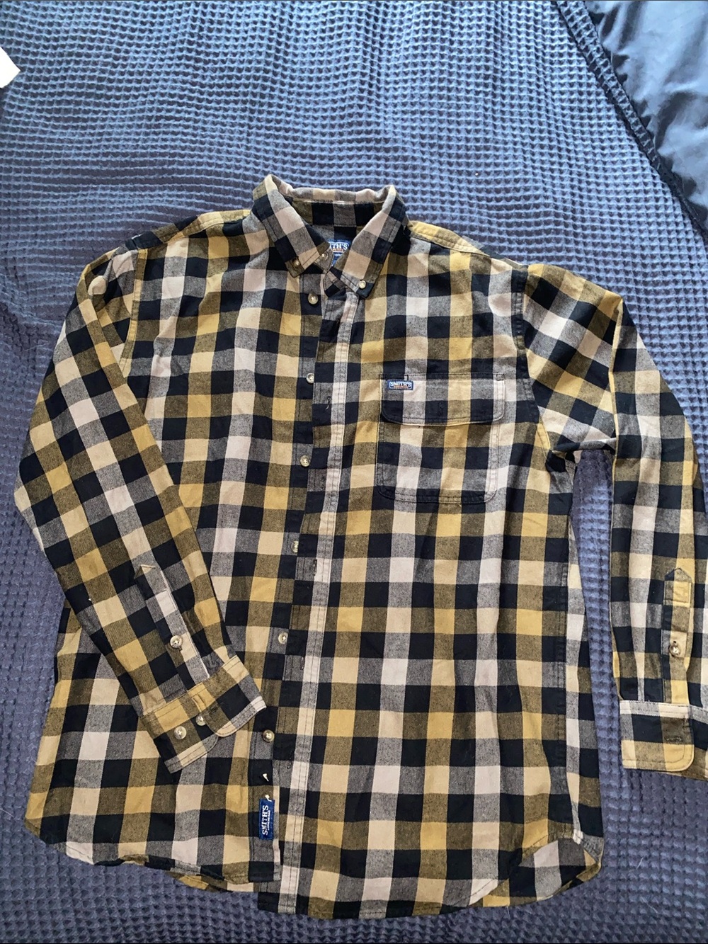 Smiths Workwear Men's Tan and Black Plaid Button-Down Shirt